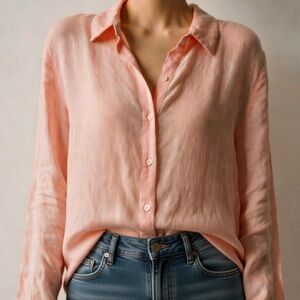 Uniqlo Linen Long Sleeve Button Down Shirt, Peach Wonen’s Large